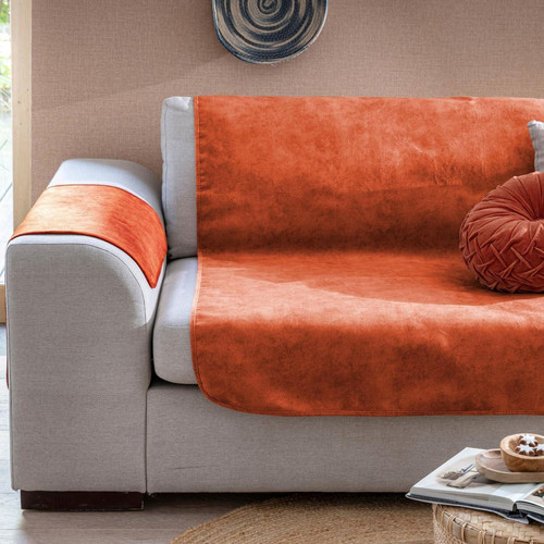 Protège fauteuil en suédine OLIVIA orange poterie becquet  - Textile design
