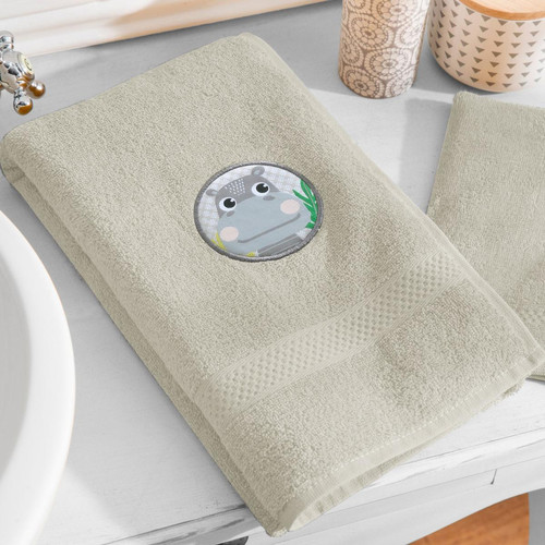Ensemble serviette et gant de toilette enfant PETITES BETES grège becquet  - Serviette draps de bain