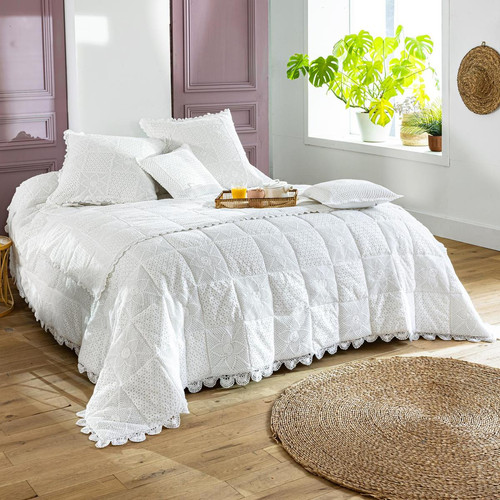 Plaid blanc en coton 150x150 SANDRA  - becquet - Textile design
