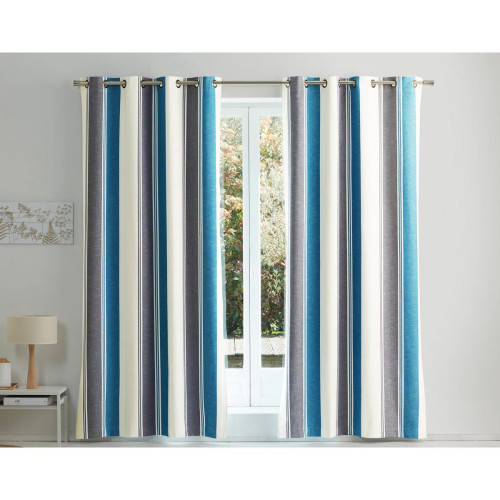 Rideau bleu à rayures ALPS en coton - Rideaux design