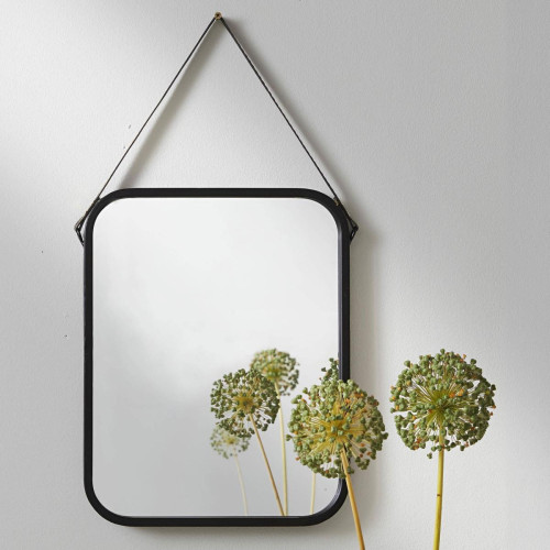 Miroir rectangulaire barbier simple ROSSINI noir becquet  - Miroir argente