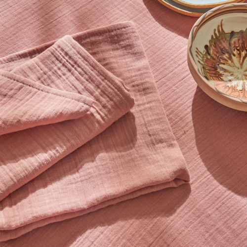 Lot de 3 serviettes de table gaze de coton rose OLIVIA
