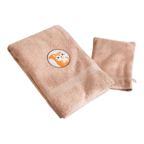Serviette de bain enfant beige PETITES BETES en coton - becquet - Serviette draps de bain