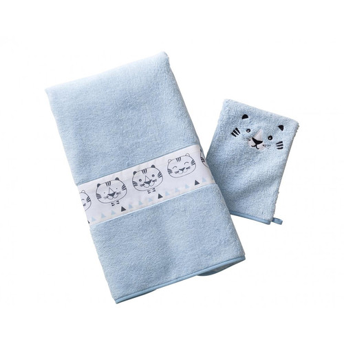 Serviette de bain enfant bleue RENATO en coton becquet  - Serviette draps de bain