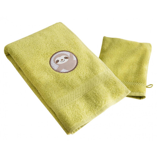 Serviette de bain enfant verte PETITES BETES en coton - Serviette draps de bain