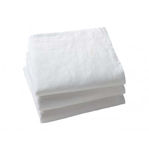 Lot de 3 serviettes de table LINA blanc en lin - becquet - Nappes et serviettes