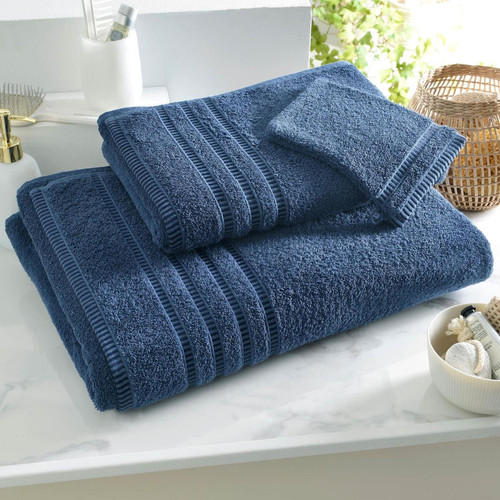 Serviette de toilette bleu marine en coton 50x90 BANDESECHELLE  - becquet - Cuisine salle de bain becquet