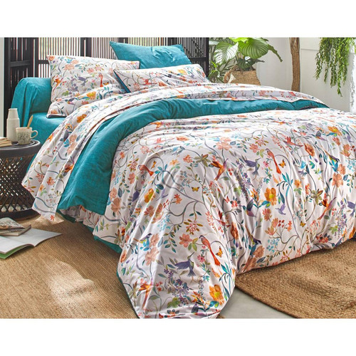 Taie d'oreiller COLIBRIS multicolore en percale de coton becquet  - Promos chambre lit