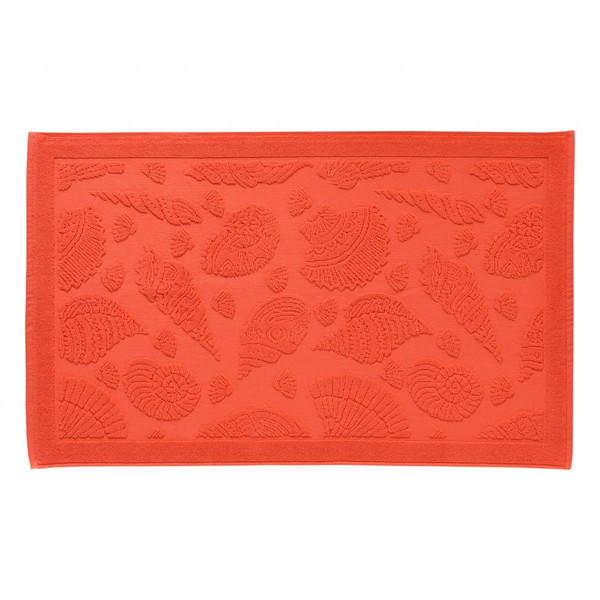 Tapis de bain CRUSTACE orange corail en coton