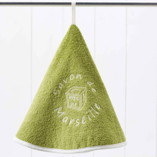 Serviette essuie mains ronde 70cm en coton MARSEILLE vert becquet  - Cuisine salle de bain authentique
