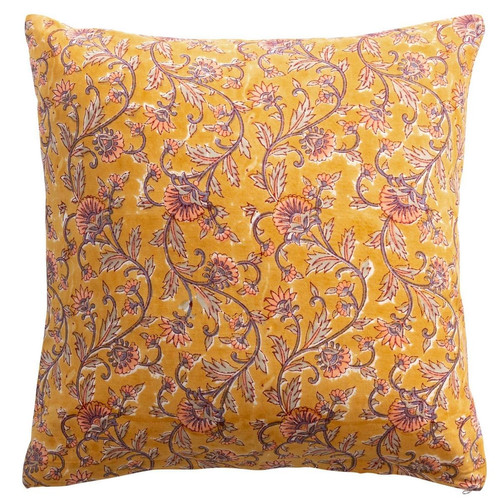 Coussin jaune miel en coton INDI   - becquet - Textile design