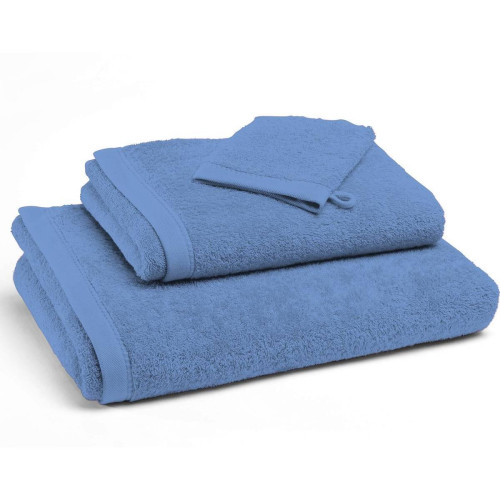 Lot de 2 serviette de toilette bleu LAUREAT en coton BIO 50x100 cm - Serviette draps de bain