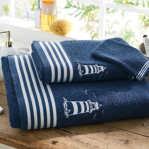 Serviette de toilette 50x90 bleu marine en coton PHARE  - becquet - Serviette draps de bain