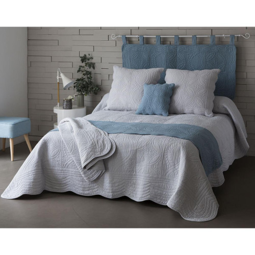 Tête de lit en boutis uni pur coton Becquet - Gris Perle - Promos lit