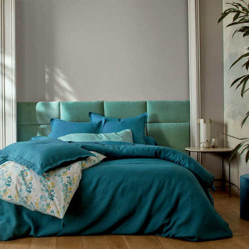 Drap Housse Simple 100% Lin Bleu Paon Bonnet 30 cm - Blanc des vosges - Blanc des vosges linge de lit