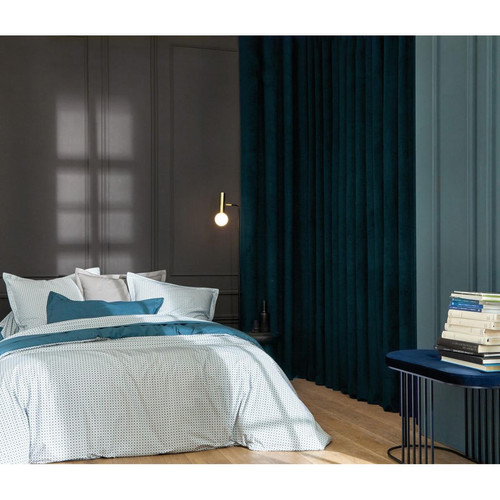 Parure Drap, 2 Taies d'Oreiller et un Drap Housse Bleu  Blanc des vosges  - Parure de lit bleu