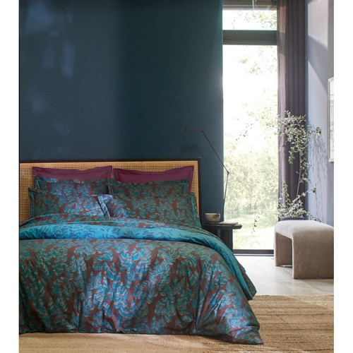 Parure Housse de Couette 240x220 2 Taies d'oreiller  AUTOMNE Bleu Blanc des vosges  - Parure de lit bleu