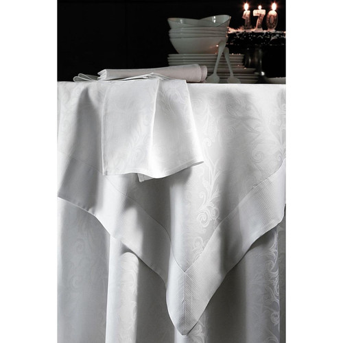 Parure Nappe Ronde Biais Rabattu et 6 Serviettes Blanc Blanc des vosges  - Deco cuisine design