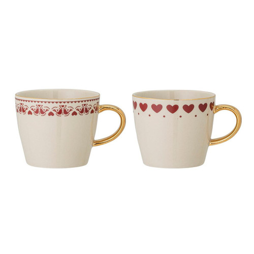 Lot de 2 Mug JOLLY Blanc et Rouge En Grès - Cadeau saint valentin deco