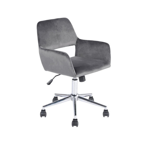 Chaise de bureau ajustable en velours Ross Gris Calicosy  - Fauteuil de bureau tissu