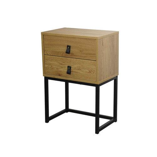 Table de Chevet 2 tiroirs pieds métal effet chêne en bois Beige Calicosy  - Edition Authentique Chambre Lit
