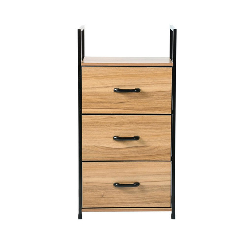 Chiffonnier 3 tiroirs intissés façade décor bois Beige Calicosy  - Commode bois design
