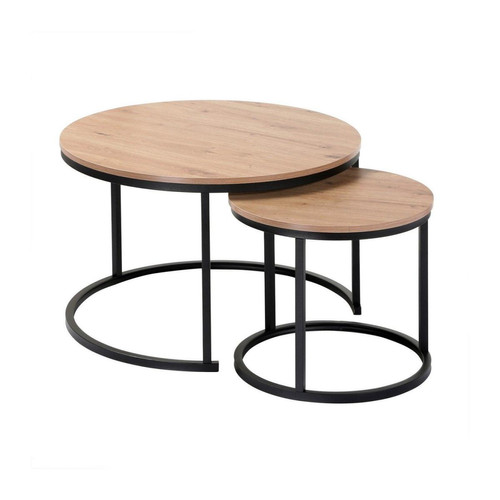 Lot de 2 Tables Basses Gigognes Rondes en bois Beige Calicosy  - Table basse bois design