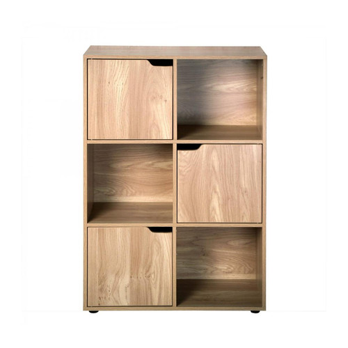 Bibliothèque à 6 cases avec trois portes en bois - Calicosy - Edition Authentique Salon