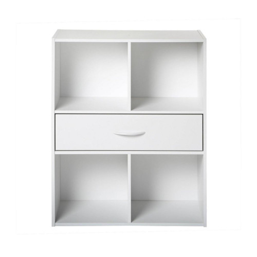 Meuble banc à 4 cases avec 1 tiroir en bois Blanc Calicosy  - Meuble bibliotheque design