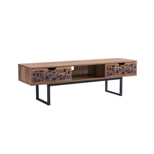 Meuble TV 2 tiroirs et une niche décor bois et motifs noirs Anaêlle - Calicosy - Salon meuble deco