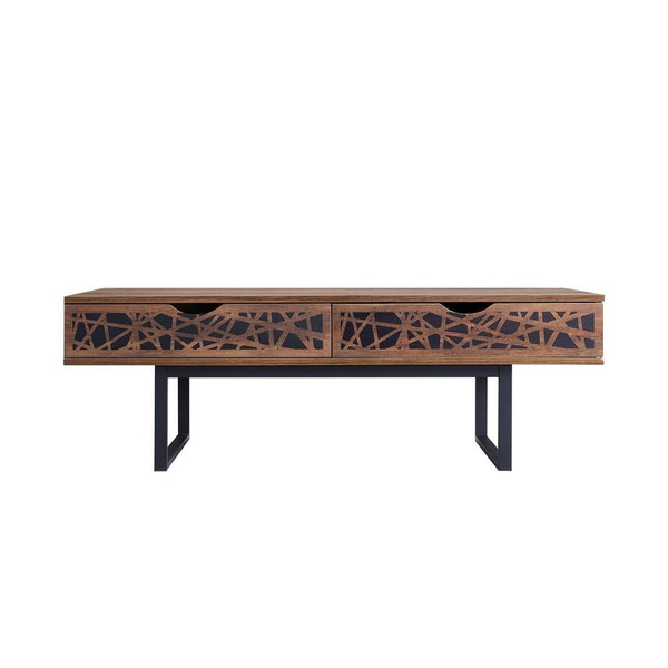 Table basse 2 tiroirs décor bois et motifs noirs Anaêlle