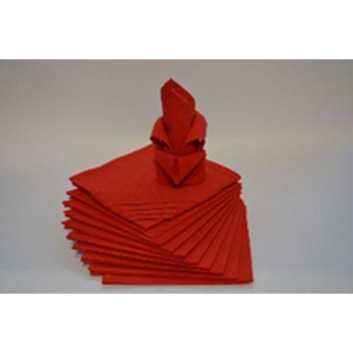 Lot de 12 serviettes de table carré en coton rouge rubis - Calitex - Linge de table