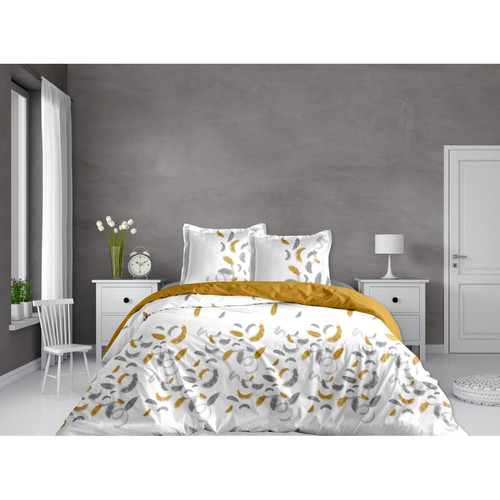 PARURE FRENCH CHIC GRIS OCRE + 2 TAIES - Calitex - Chambre lit