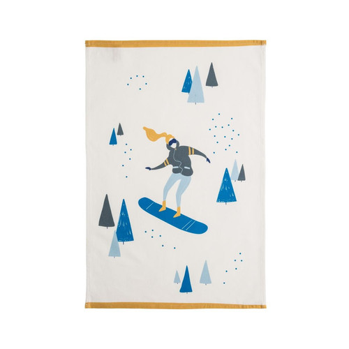 Torchon en coton imprimé, Snowboardeuse, Coucke - Coucke - Cuisine salle de bain