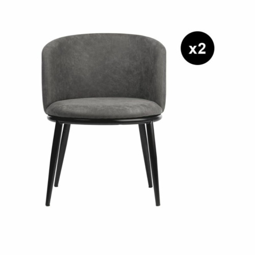 Lot de 2 chaises de sejour en tissu et pieds en metal noir STOCKHOLM Gris Anthracite 3S. x Home  - Chaise metal design