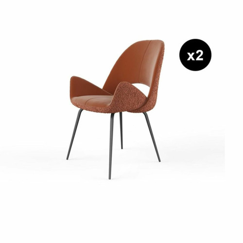 Lot de 2 chaises velours dos tissu et pieds métal ELIANA Marron  3S. x Home  - Chaise design