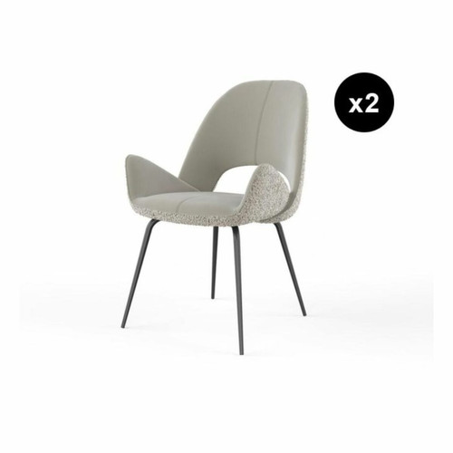 Lot de 2 chaises velours dos tissu et pieds métal ELIANA Beige  3S. x Home  - Chaise metal design