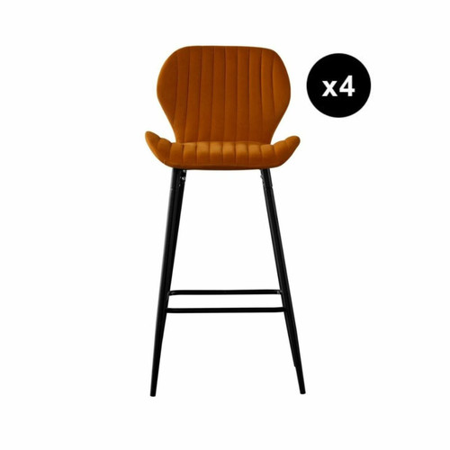 Lot de 4 tabourets de bar assise en velours pieds métal 3S. x Home  - Chaise design et tabouret design