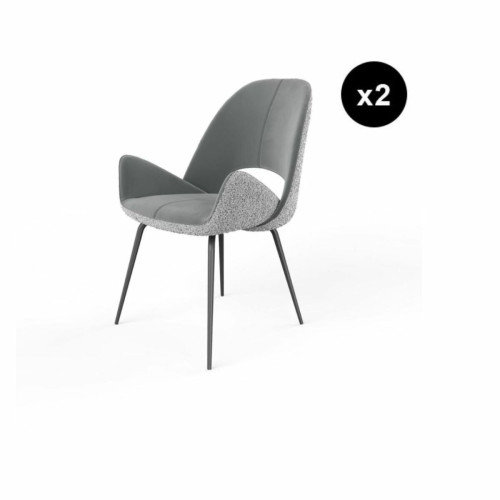 Lot de 2 chaises velours dos tissu et pieds métal ELIANA Gris  3S. x Home  - Chaise metal design