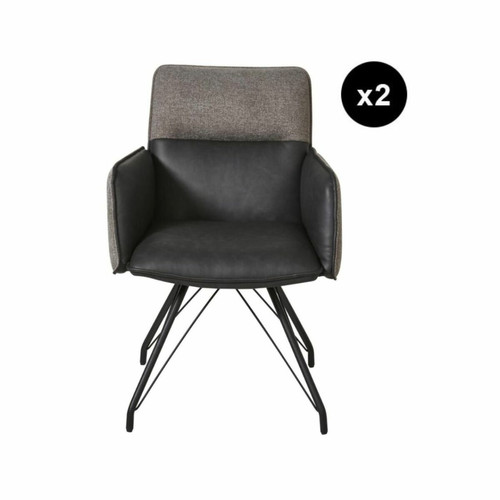 Lot de 2 chaises avec accoudoirs assise en et tissu et pieds en métal GILLOU Gris  - 3S. x Home - Chaise design