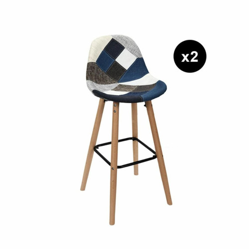 Lot de 2 Tabourets De Bar Patchwork Bleu Gris 3S. x Home  - Chaise design et tabouret design