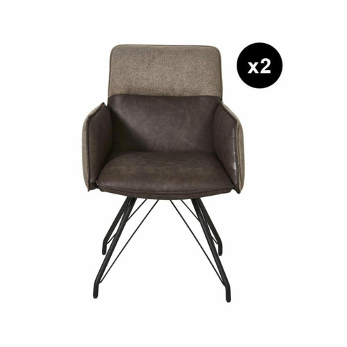 Lot de 2 fauteuils bridge accoudoirs et assise pieds en métal GILLOU Beige  3S. x Home  - Chaise tissu design