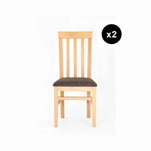 Lot de 2 Chaises en bois avec assise en tissu Gris  3S. x Home  - Chaise tissu design