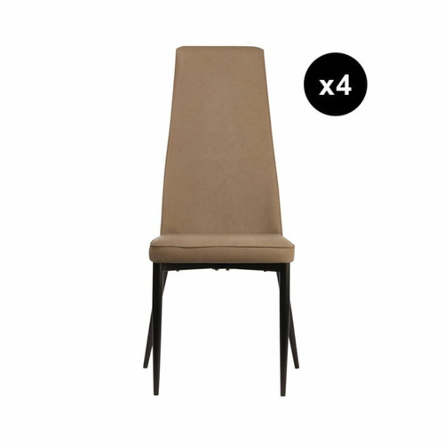 Lot de 4 chaises a haut dossier en cuir PU et pied en metal PRESTIGE Beige 3S. x Home  - Chaise metal design