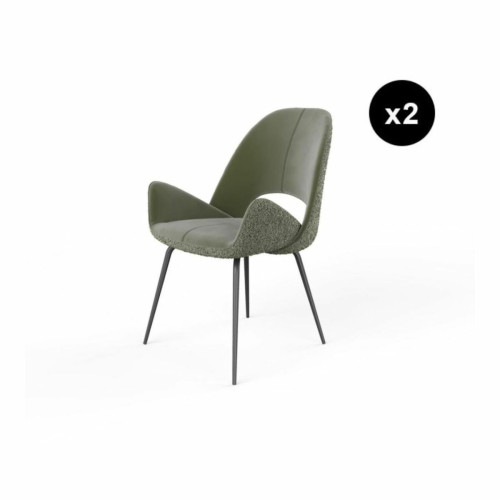 Lot de 2 chaises velours dos tissu et pieds métal ELIANA Vert Kaki  3S. x Home  - Chaise metal design