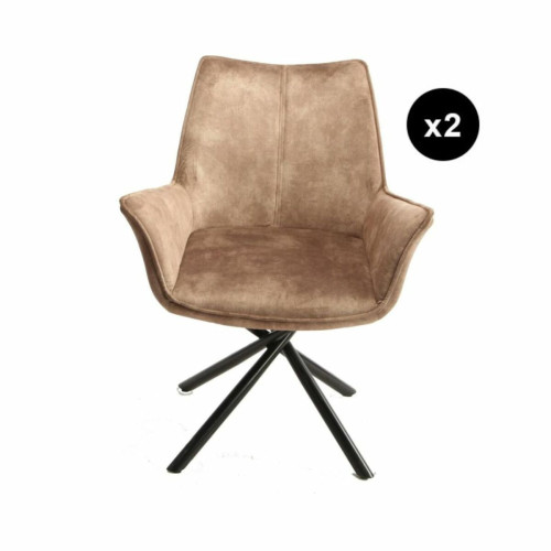 Lot de 2 chaises pivotantes assise en tissu BELLAGIO Taupe  3S. x Home  - Chaise metal design