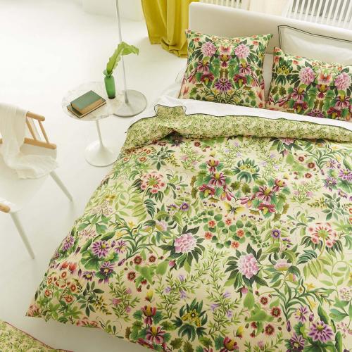 Housse de couette imprimée en percale de coton, Ikebana Damask Designers Guild  - Chambre lit