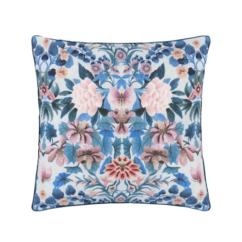 Taie d'oreiller imprimée en percale de coton, Ikebana Damask - Designers Guild - Housse de couette bleu