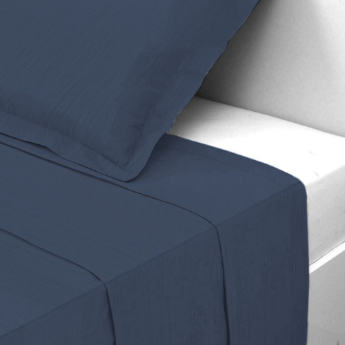 Drap plat gaze de coton TERTIO® - Bleu Indigo 3S. x Tertio (Nos Unis)  - Promos deco design 40 a 50