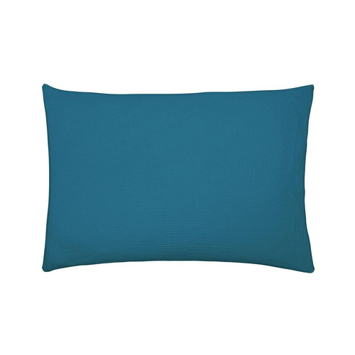 Taie D'oreiller Unie En Gaze De Coton Lavée, Tendresse Bleu Paon - Essix - Essix linge de maison